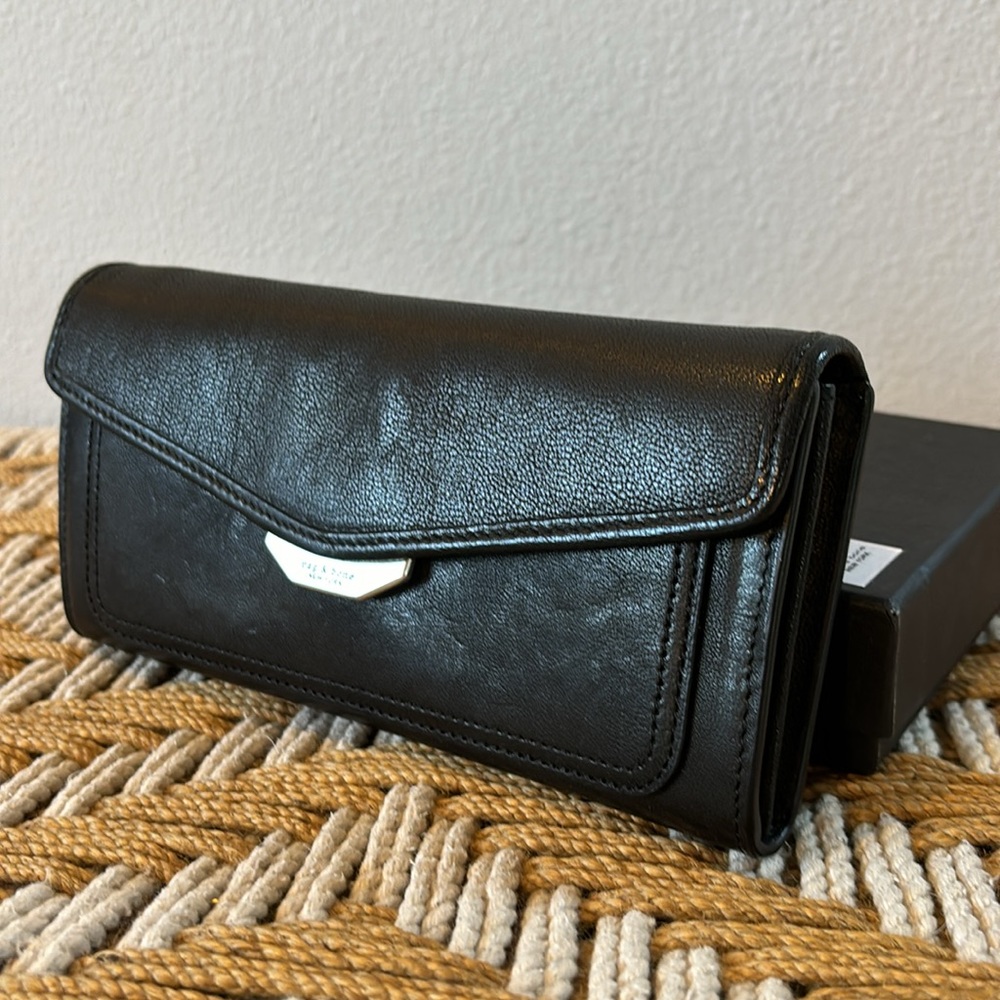 Rag & Bone Field Continental wallet. Black leather + Silver Hardware